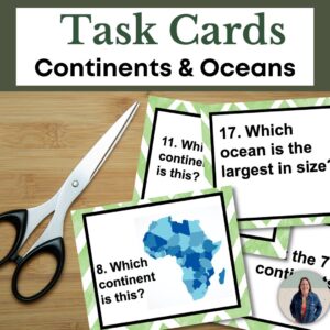 Warm up ideas for social studies: Continents and Oceans Task Cards