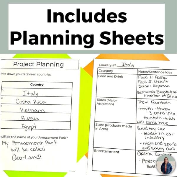 Create a Theme Park Project planning sheets
