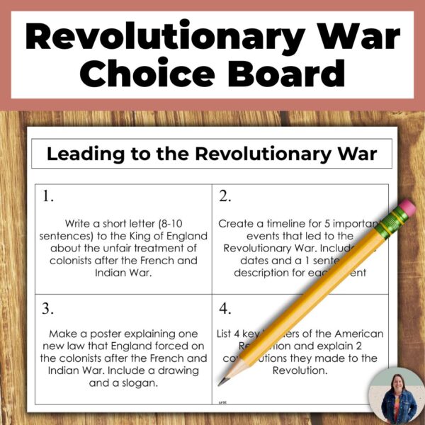 american revolution choice board