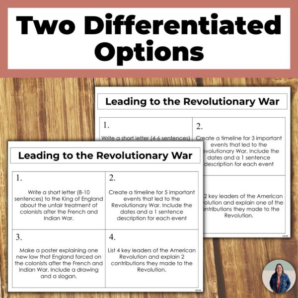 american revolution choice board differentiated