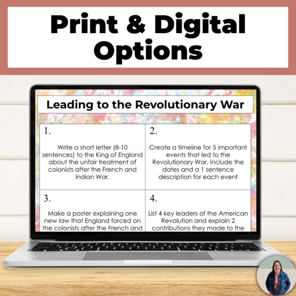 american revolution choice board digital