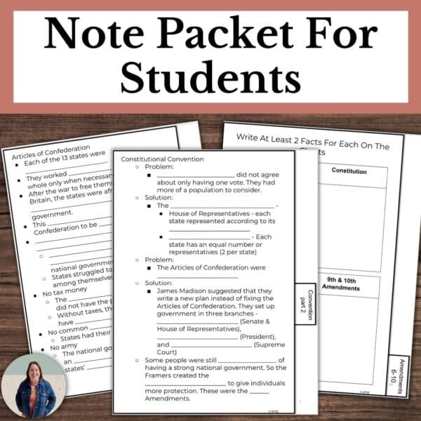 constitution and bill of rights unit note packet