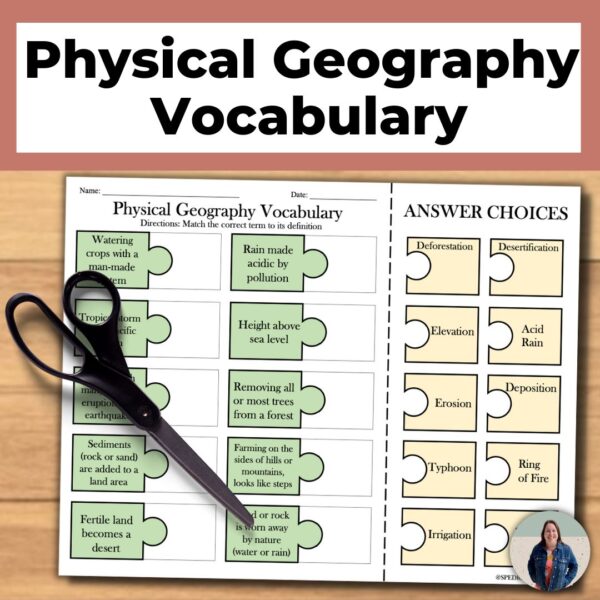 physical geography unit vocabulary matching