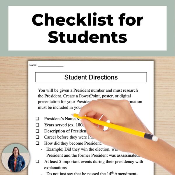 president profile project scaffolded with student checklist