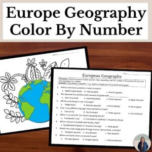 Earth Day classroom activities Europe Geography Color By Number