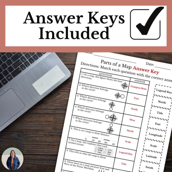 Parts of a Map Matching Activity with answer keys