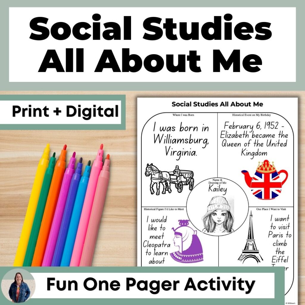 Social Studies All About Me Activity History One Pager Activity Back to ...