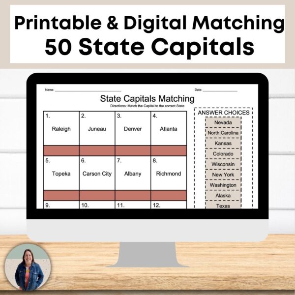 digital 50 States and Capitals Matching Activities