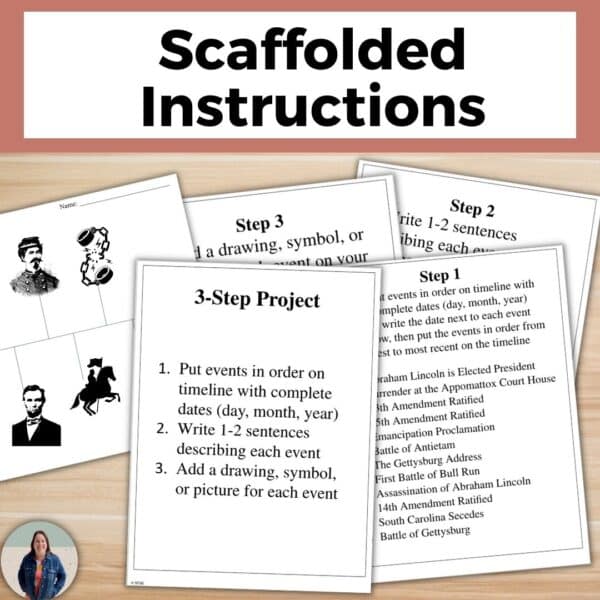 Civil War Timeline Project with scaffolded instructions